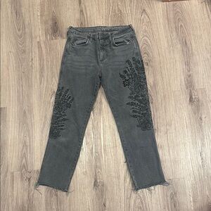 Free People Gray Embroidered Jeans